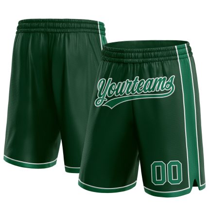 Custom Hunter Green Kelly Green-White Basketball Shorts with Name and Number - Authentic Team Apparel Personalized Hunter