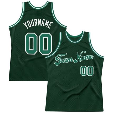 Custom Name Number Throwback Basketball Jersey - Personalized Hunter Green Kelly Green-White Design Personalized Hunter Green