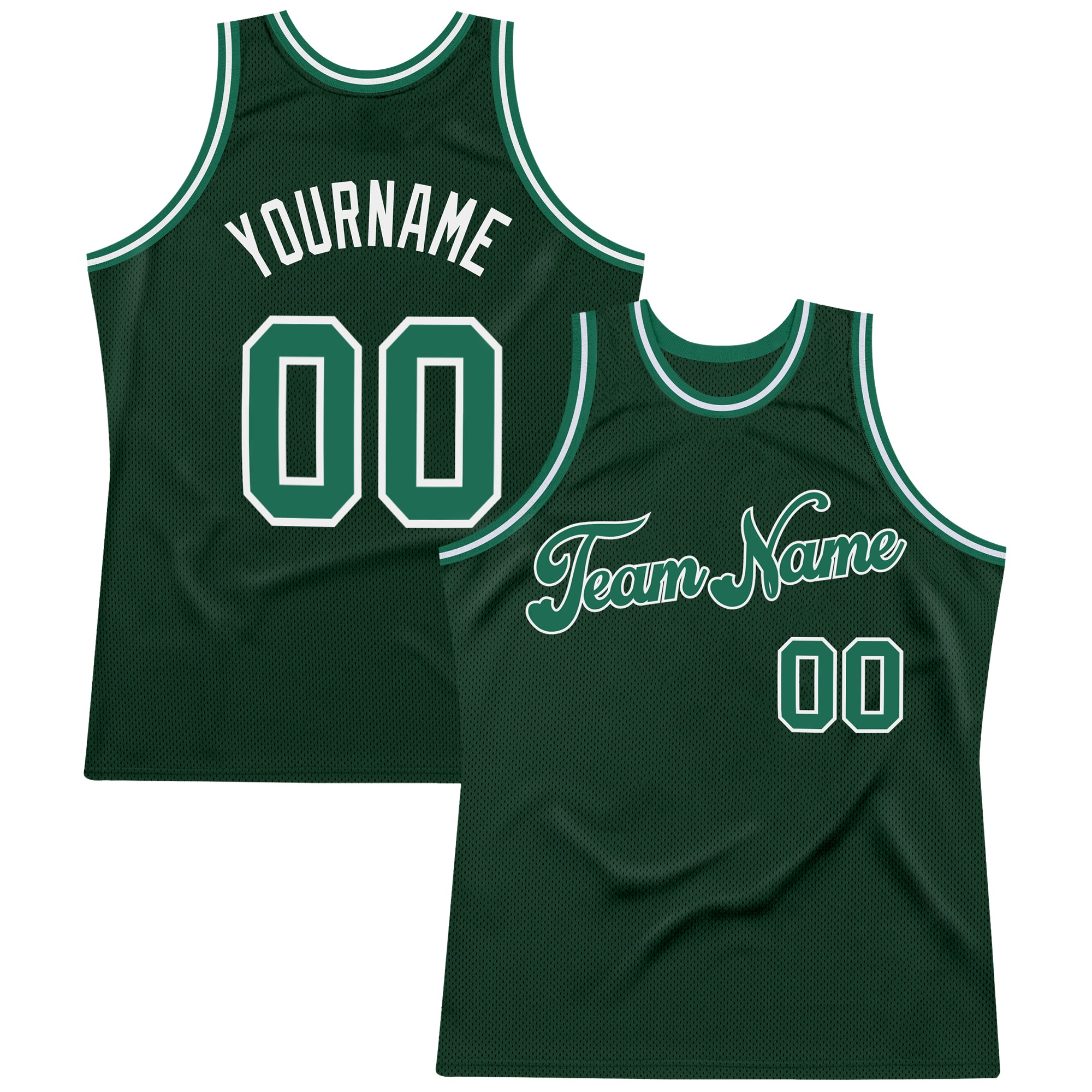 Custom Name Number Throwback Basketball Jersey - Personalized Hunter Green Kelly Green-White Design Personalized Hunter Green