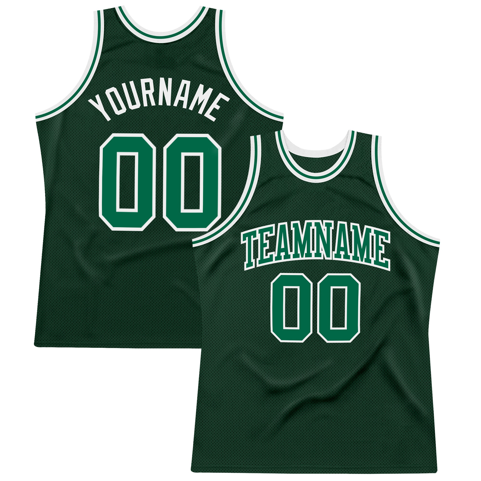 Personalized Authentic Throwback Basketball Jersey in Hunter Green and Kelly Green-White Personalized Hunter Green Kelly