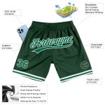 Personalized Hunter Green and Kelly Green Authentic Throwback Basketball Shorts Personalized Hunter Green Kelly Green-White