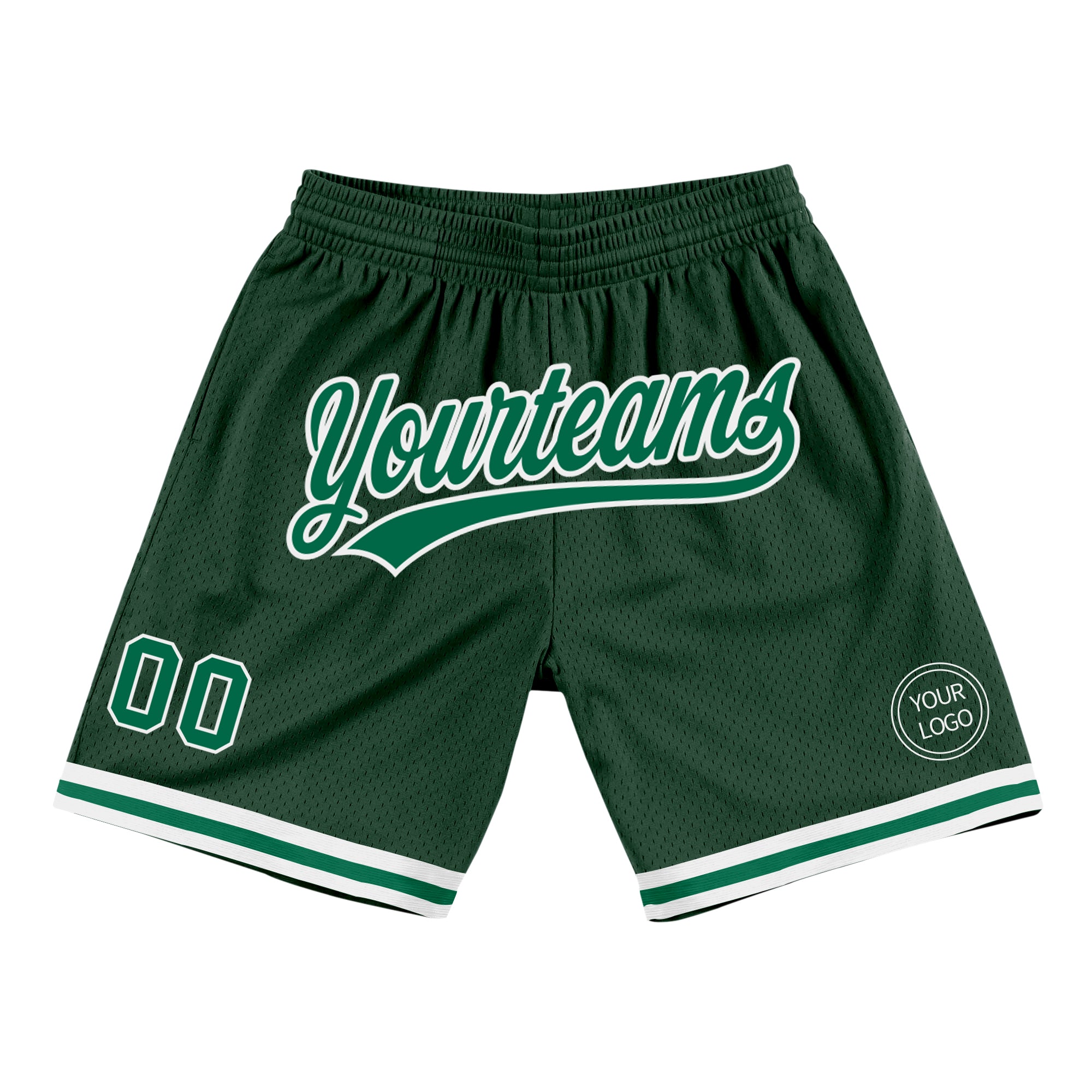 Personalized Hunter Green and Kelly Green Authentic Throwback Basketball Shorts Personalized Hunter Green Kelly Green-White
