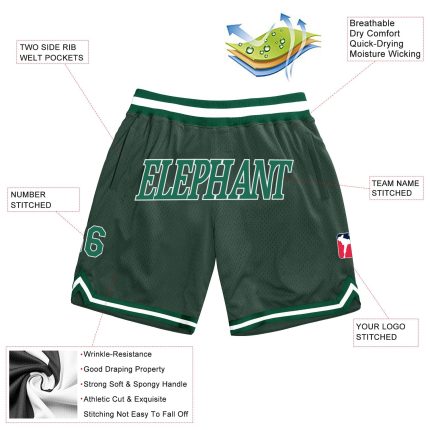 Custom Personalized Basketball Shorts with Team Name and Number - Hunter Green & Kelly Green Throwback Style Personalized