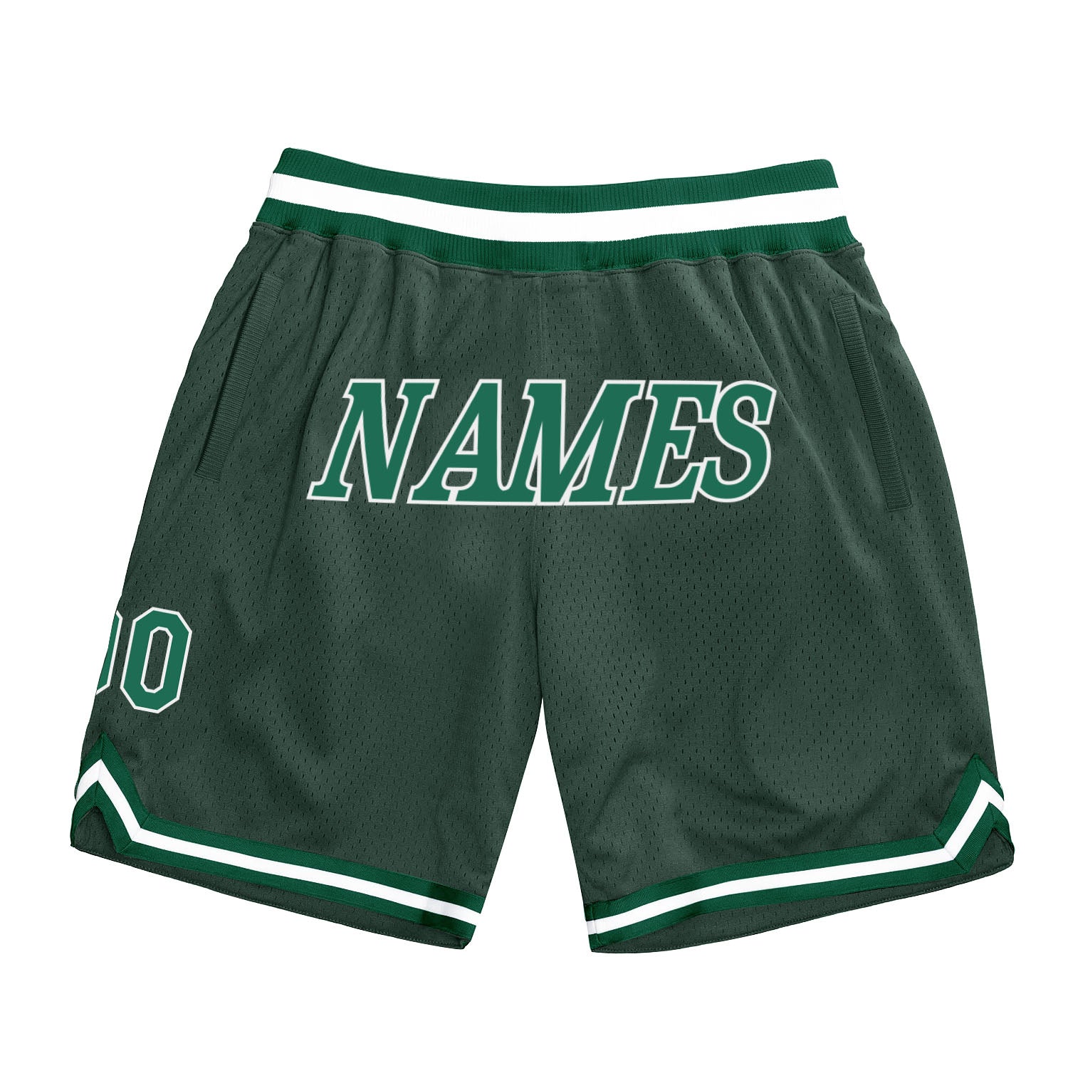 Custom Personalized Basketball Shorts with Team Name and Number - Hunter Green & Kelly Green Throwback Style Personalized