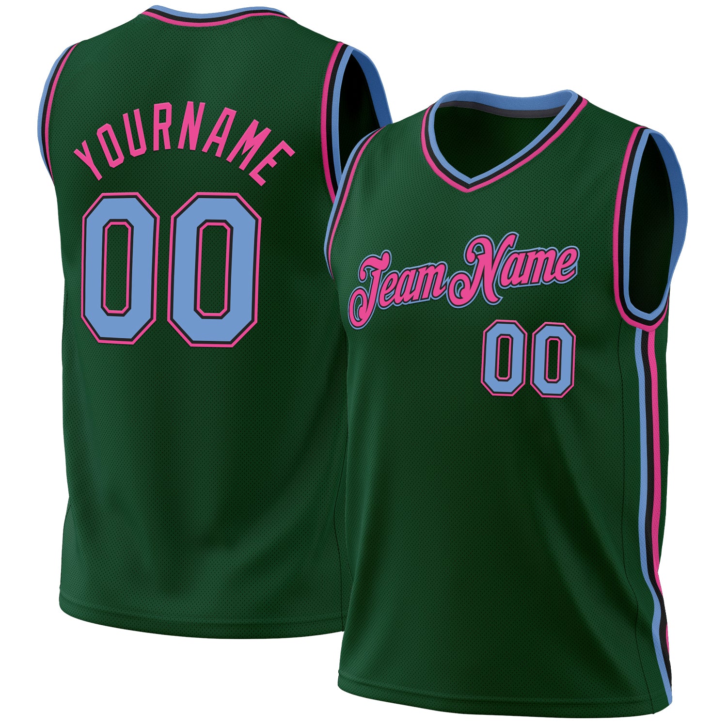 Custom Team Basketball Jersey Personalized with Name and Number - Hunter Green Light Blue Black Pink Throwback Authentic