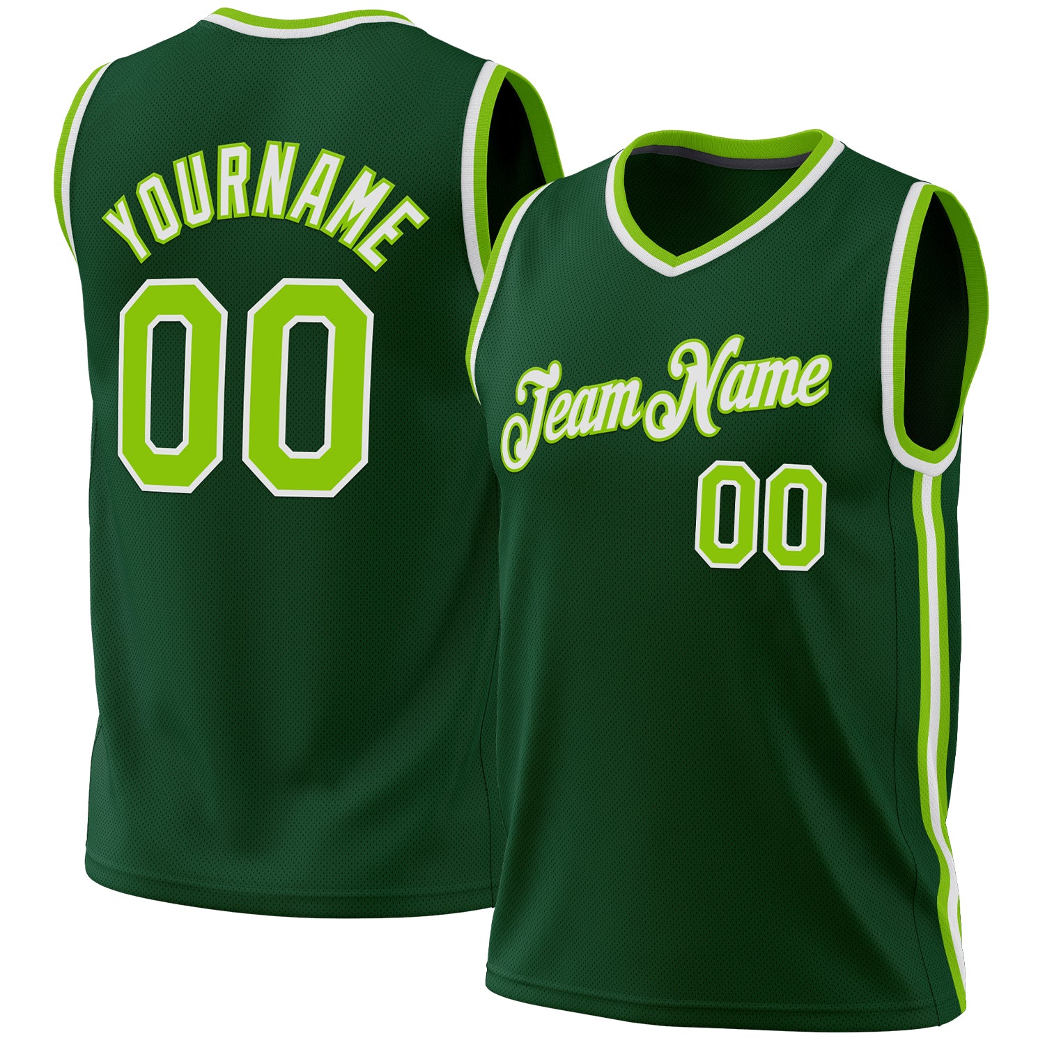 Custom Name and Number Authentic Basketball Jersey - Personalized Hunter Green Neon Green-White Throwback Style Personalized