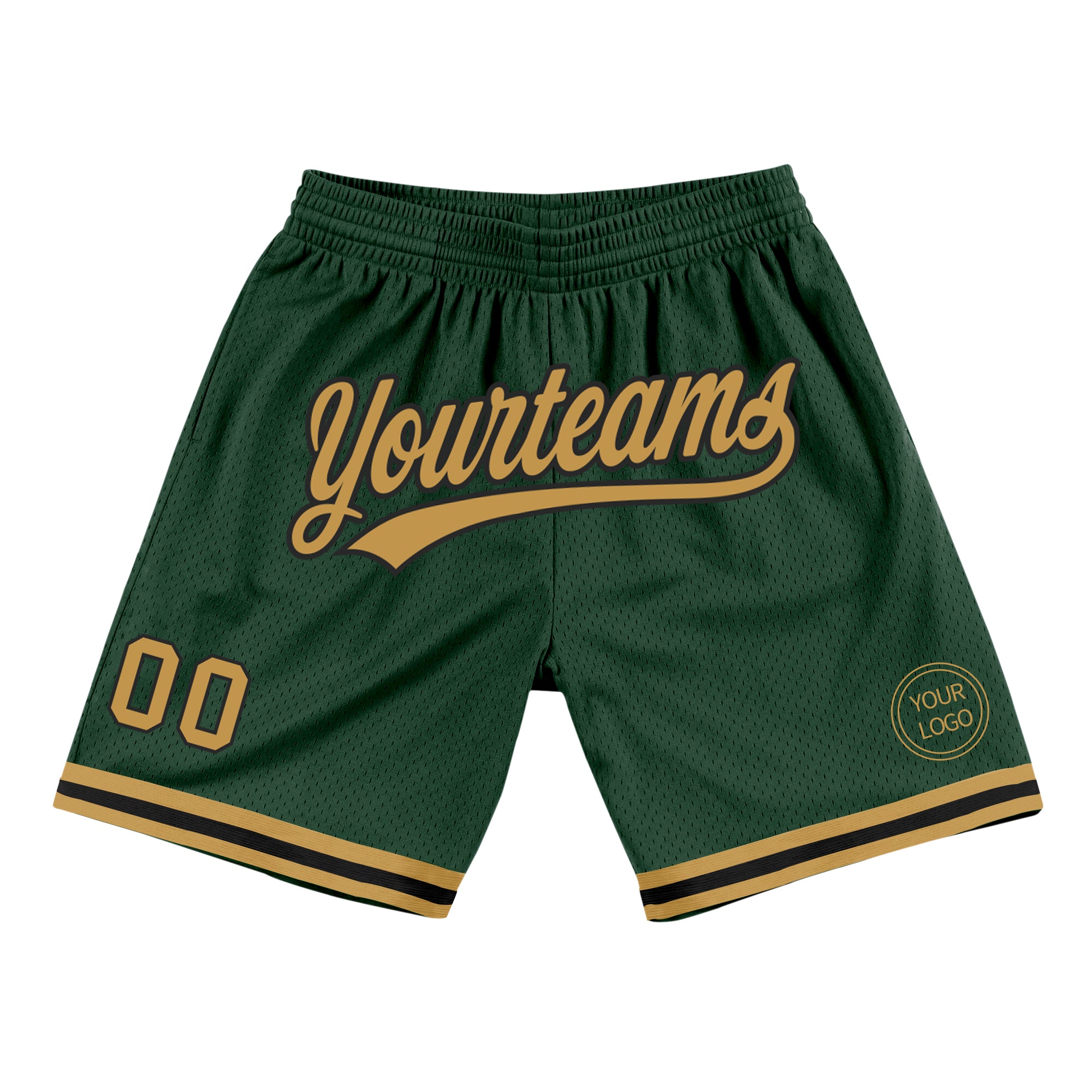 Custom Team Name and Number Basketball Shorts - Personalized Hunter Green and Old Gold-Black Authentic Throwback Style Personalized