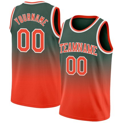 Custom Orange White Hunter Green Basketball Jersey with Personalized Name and Number - Authentic Fade Design Personalized