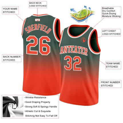 Custom Orange White Hunter Green Basketball Jersey with Personalized Name and Number - Authentic Fade Design Personalized