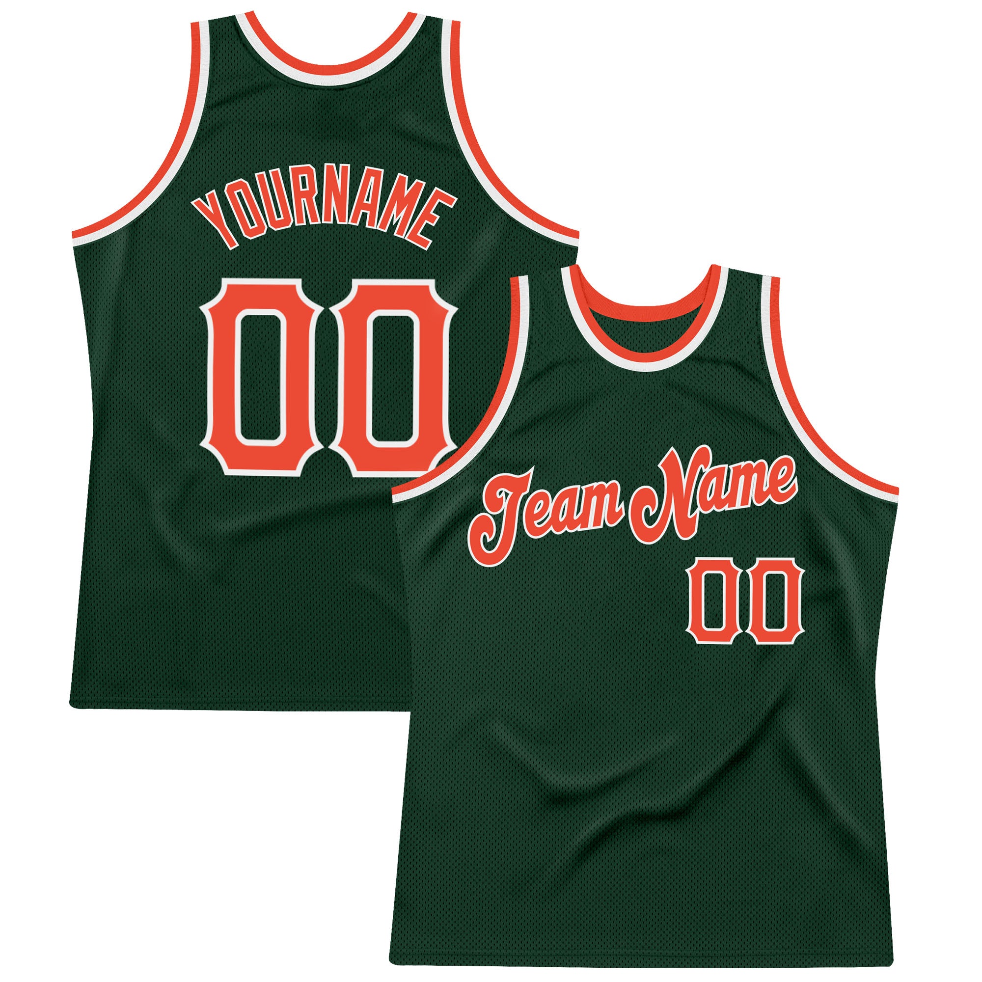 Custom Hunter Green Orange-White Authentic Basketball Jersey with Name and Number - Personalized Team Apparel Personalized