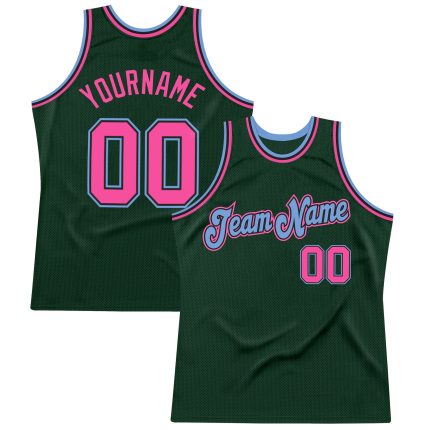 Custom Name Number Basketball Jersey Personalized Hunter Green Pink Light Blue Authentic Throwback Personalized Hunter Green