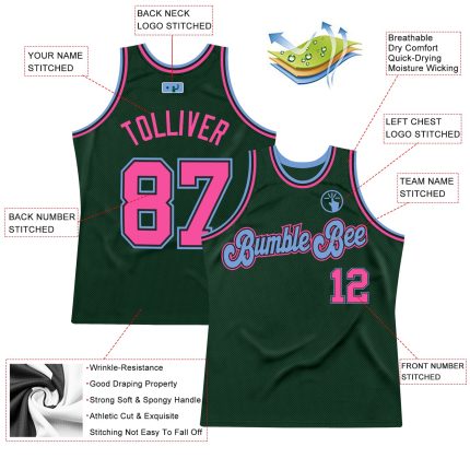 Custom Name Number Basketball Jersey Personalized Hunter Green Pink Light Blue Authentic Throwback Personalized Hunter Green