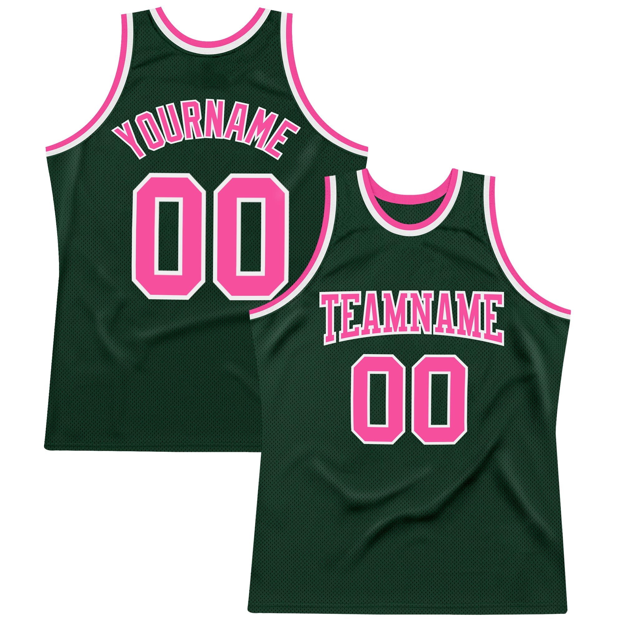 Custom Name & Number Authentic Throwback Basketball Jersey - Personalized Hunter Green & Pink-White Team Jersey Personalized