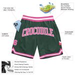 Custom Basketball Shorts with Team Name and Number, Authentic Throwback Design in Hunter Green with Pink-White accents Personalized