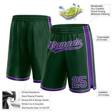 Custom Name and Number Basketball Shorts - Hunter Green Purple-Gray Authentic Team Shorts Personalized Hunter Green Purple-Gray