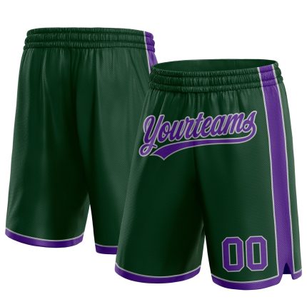 Custom Name and Number Basketball Shorts - Hunter Green Purple-Gray Authentic Team Shorts Personalized Hunter Green Purple-Gray