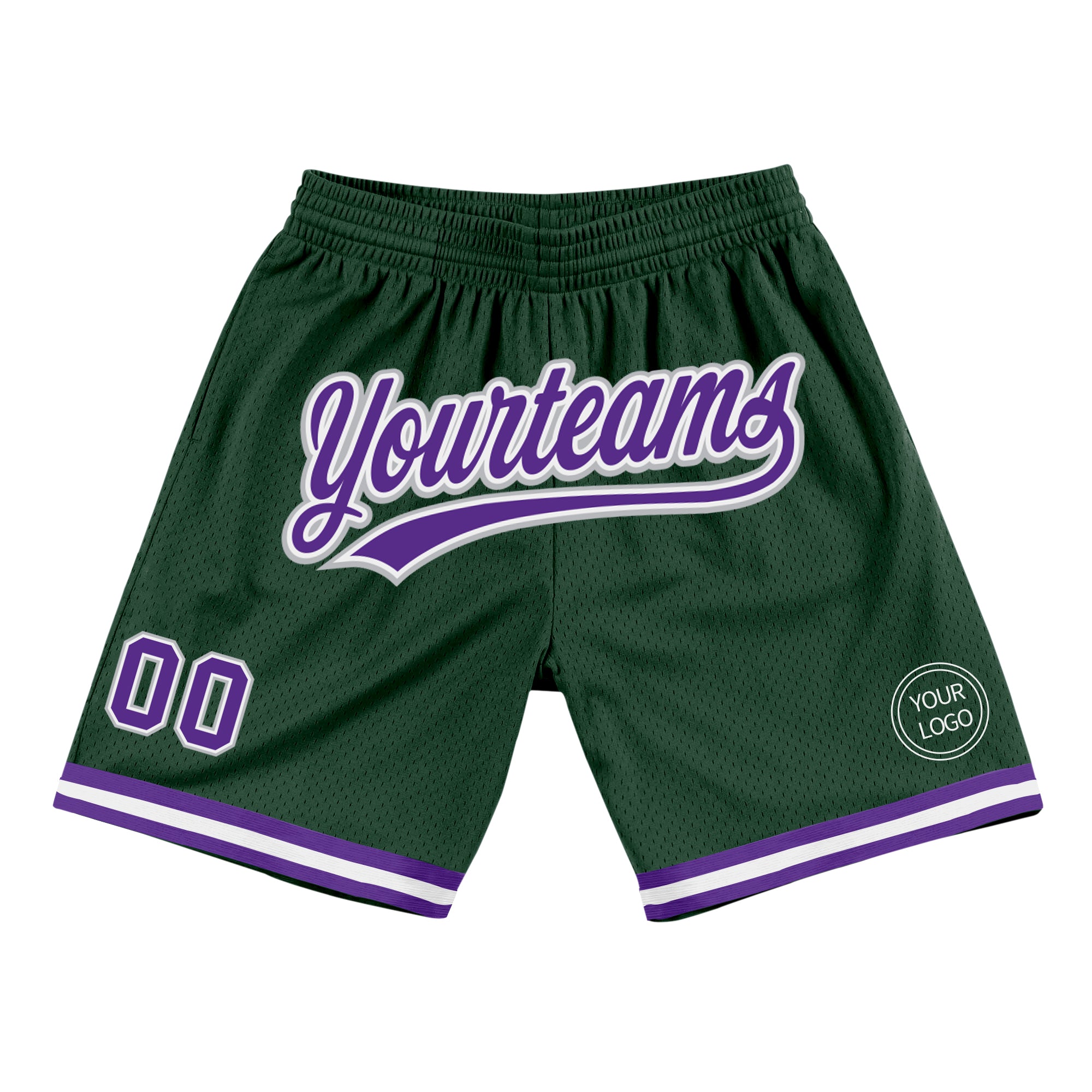 Personalized Hunter Green Purple Gray Basketball Shorts - Authentic Throwback Style Personalized Hunter Green Purple-Gray