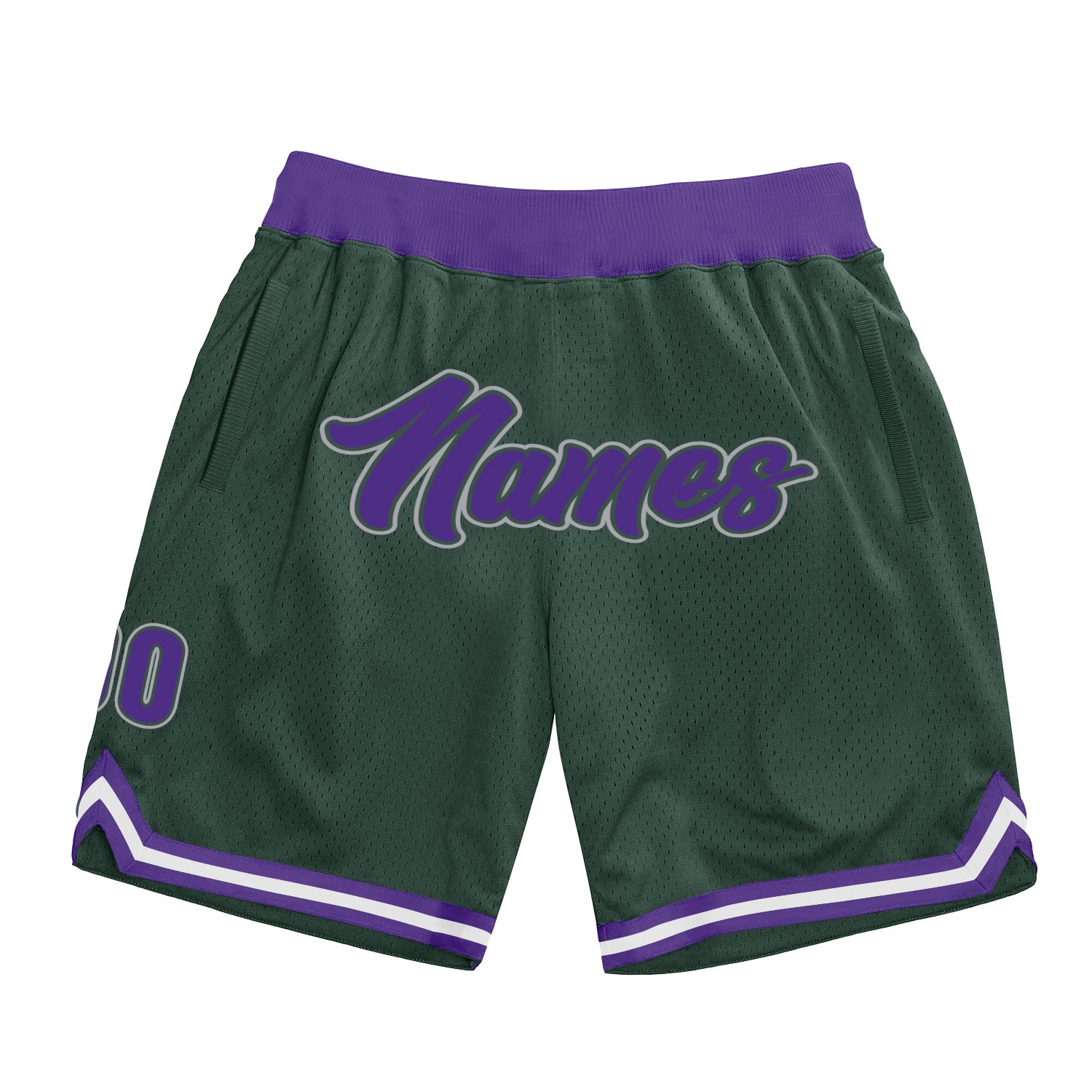 Custom Name Number Personalized Hunter Green Basketball Shorts Team Authentic Throwback in Purple Gray Personalized Hunter