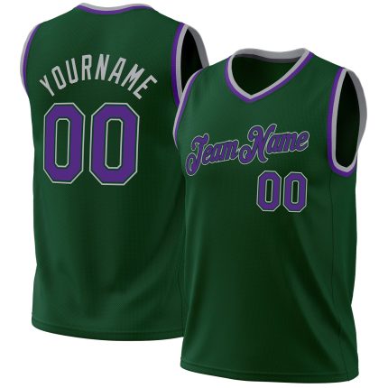 Custom Name and Number Personalized Basketball Jersey - Hunter Green Purple Green-Gray Authentic Throwback Design Personalized