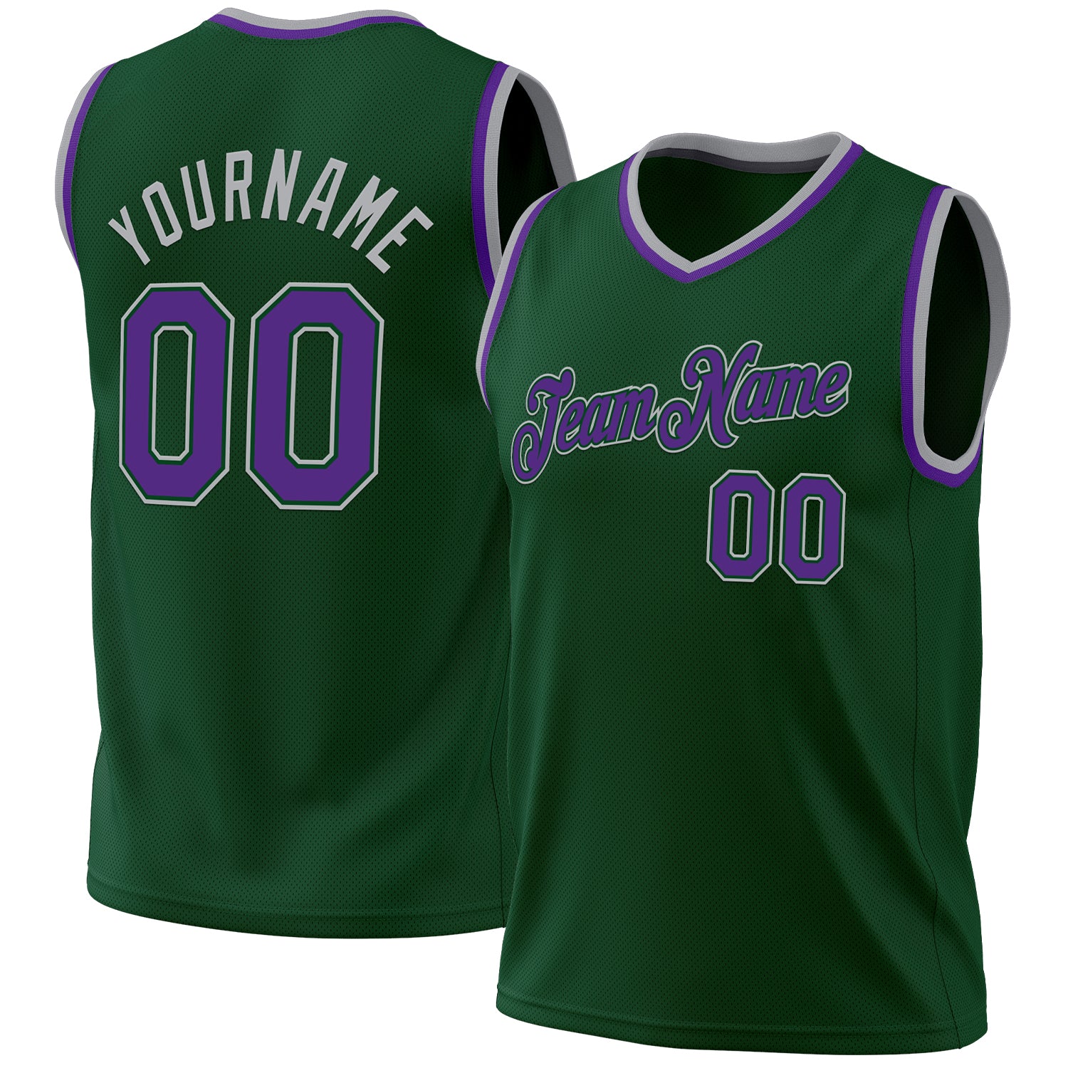 Custom Name and Number Personalized Basketball Jersey - Hunter Green Purple Green-Gray Authentic Throwback Design Personalized