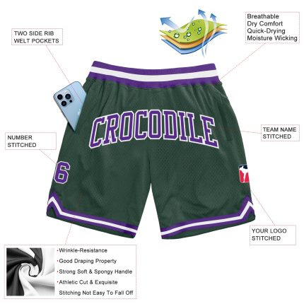 Custom Name & Number Authentic Throwback Basketball Shorts - Personalized Hunter Green Purple-White Team Gear Personalized