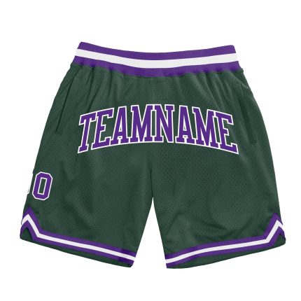 Custom Name & Number Authentic Throwback Basketball Shorts - Personalized Hunter Green Purple-White Team Gear Personalized