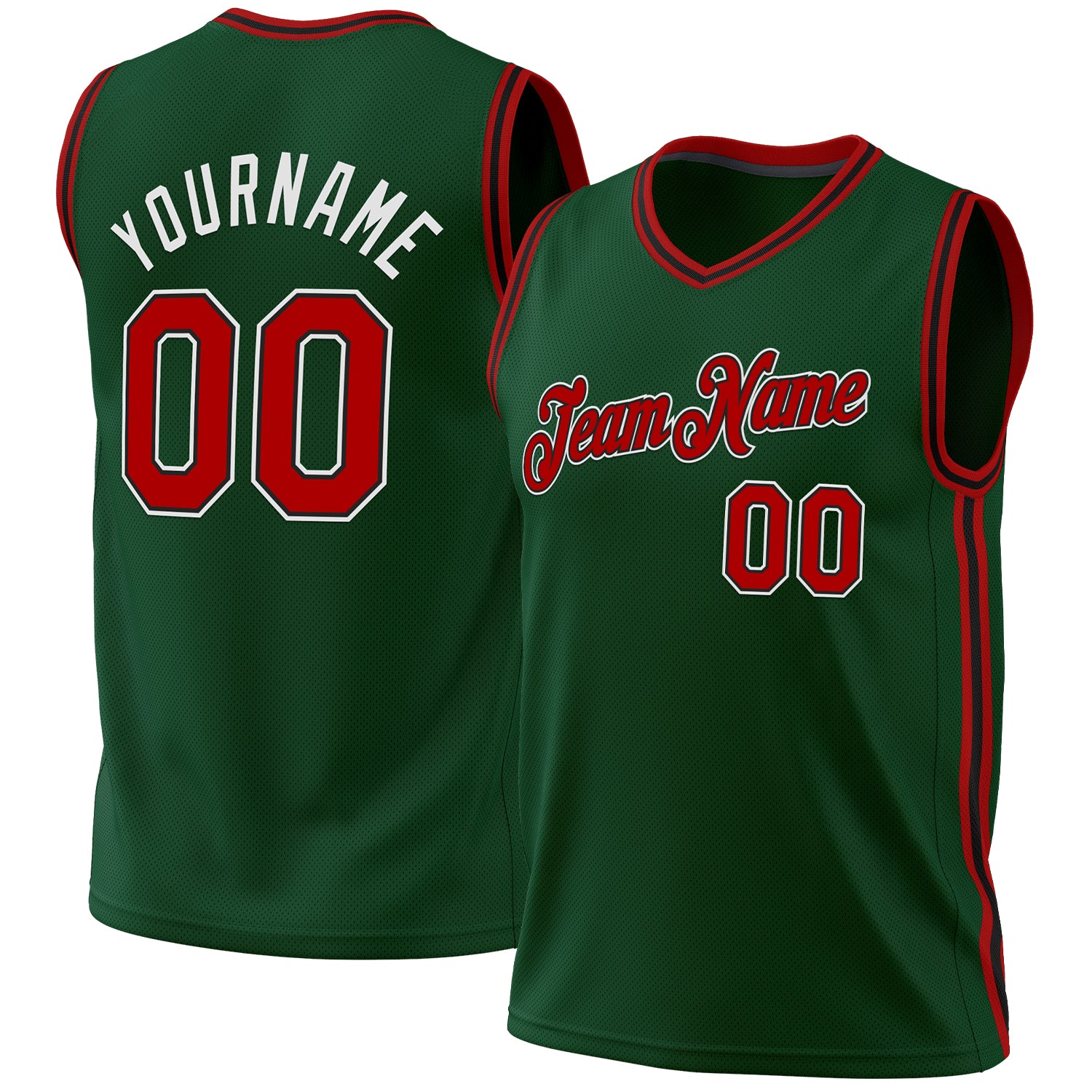 Personalized Hunter Green Red-Black Authentic Basketball Jersey - Throwback Style Personalized Hunter Green Red-Black Authentic