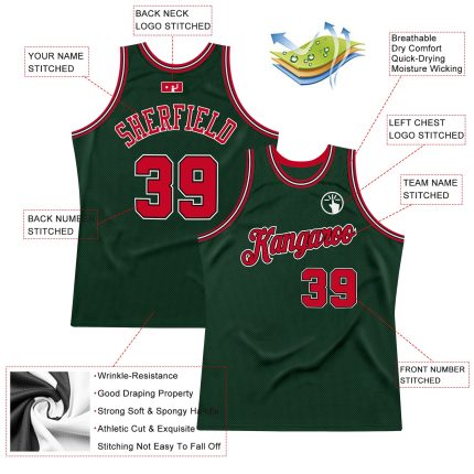 Custom Name Number Basketball Jersey - Hunter Green Red-Black Authentic Throwback Style Personalized Hunter Green Red-Black