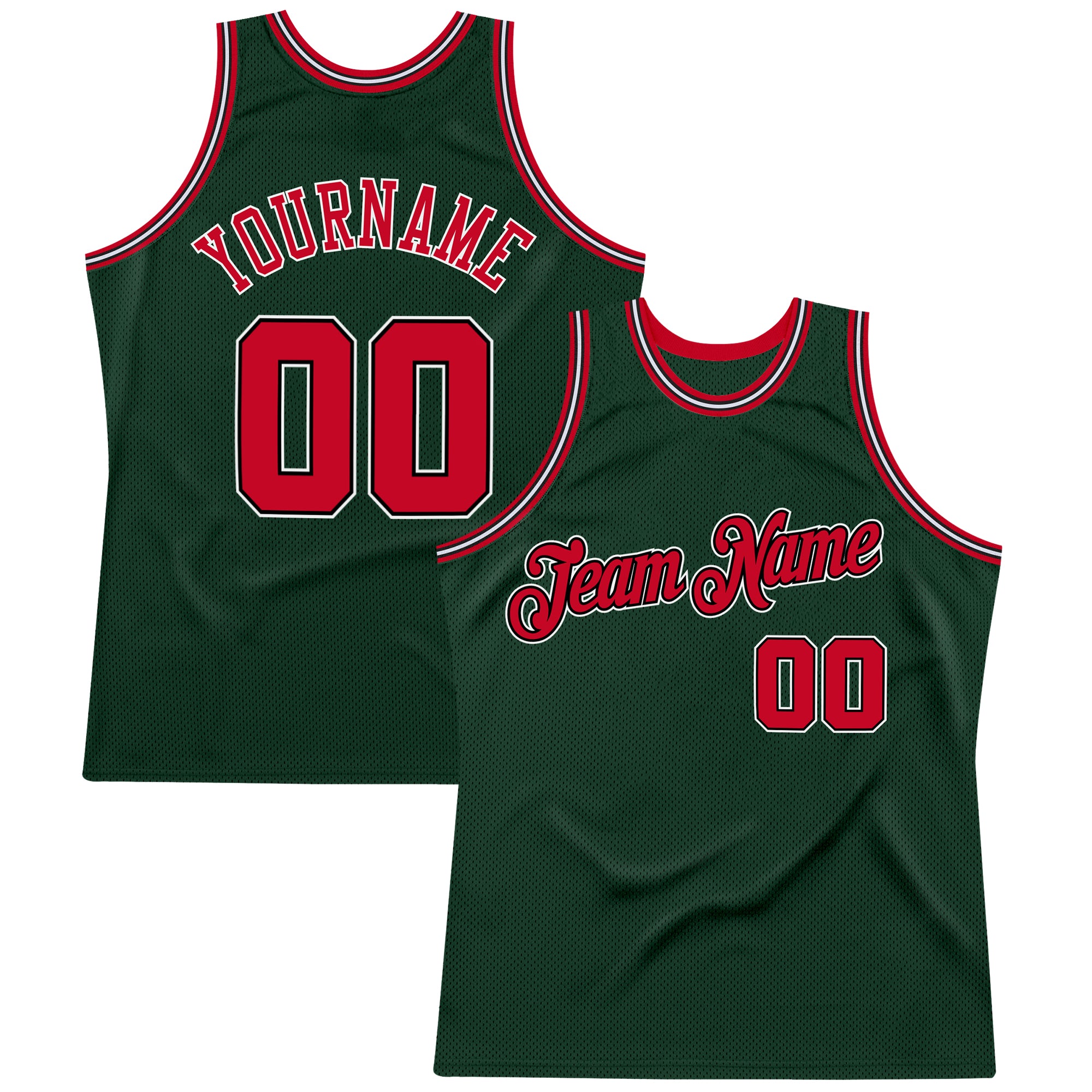 Custom Name Number Basketball Jersey - Hunter Green Red-Black Authentic Throwback Style Personalized Hunter Green Red-Black