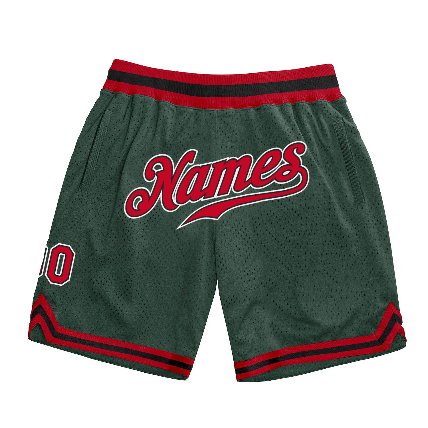 Custom Name and Number Authentic Basketball Shorts in Hunter Green Red-Black - Personalized Throwback Style Personalized