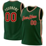 Personalized Hunter Green Red Cream Basketball Jersey - Authentic Throwback Design Personalized Hunter Green Red-Cream Authentic