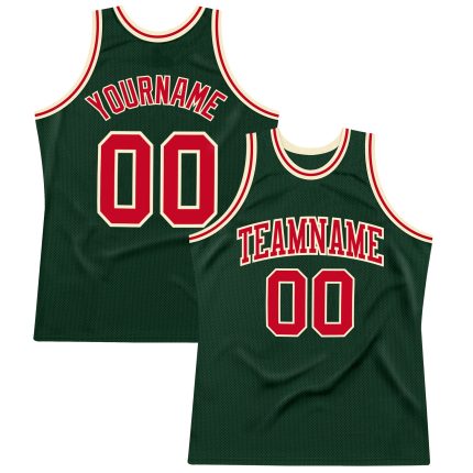 Custom Authentic Basketball Jersey with Personalized Name and Number - Hunter Green Red-Cream Throwback Team Design Personalized