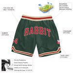 Custom Name Number Authentic Throwback Basketball Shorts Hunter Green Red Cream - Personalized Team Gear Personalized Hunter