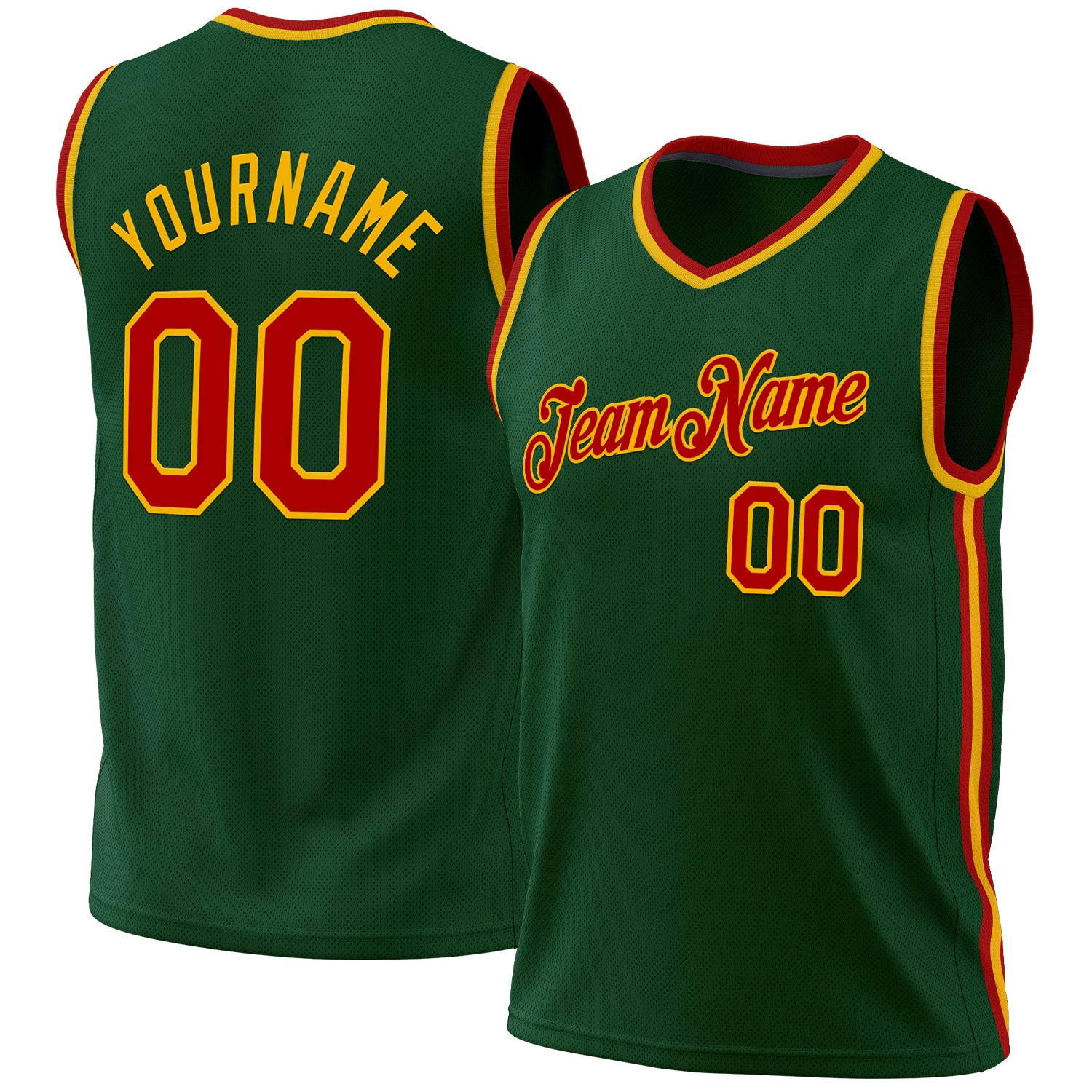 Custom Name Number Authentic Throwback Basketball Jersey Hunter Green Red-Gold - Personalized Team Jersey Personalized Hunter