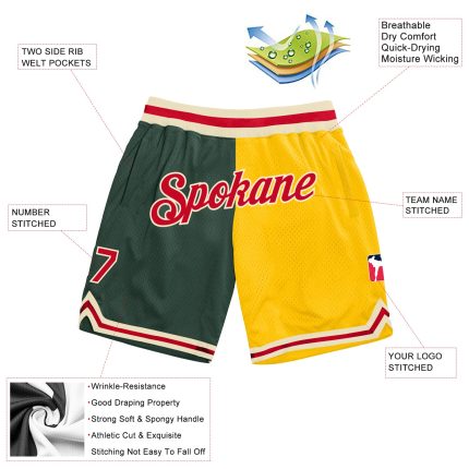 Custom Name Number Basketball Shorts Red-Gold Hunter Green Authentic Throwback Fashion Team Edition Personalized Hunter Green