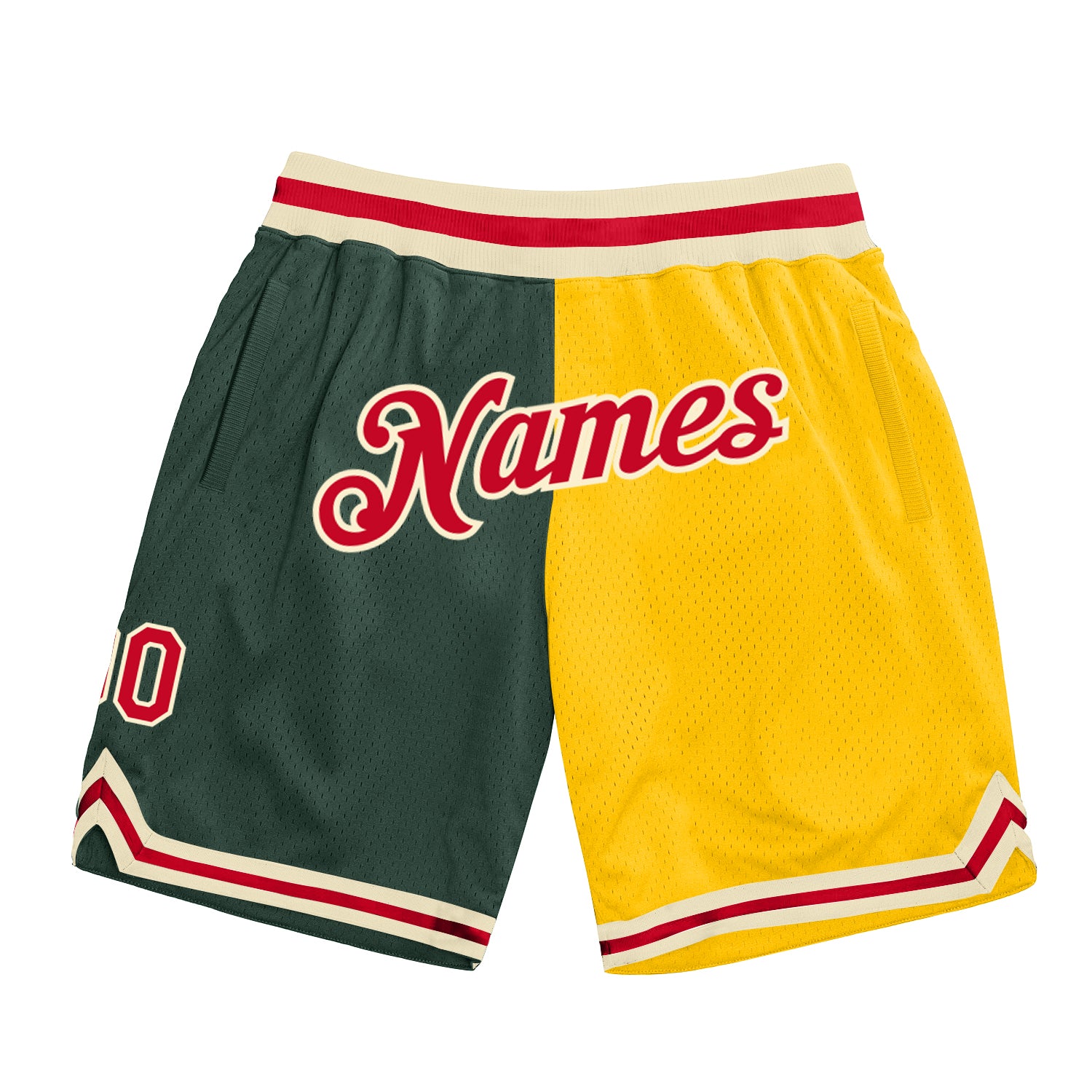 Custom Name Number Basketball Shorts Red-Gold Hunter Green Authentic Throwback Fashion Team Edition Personalized Hunter Green
