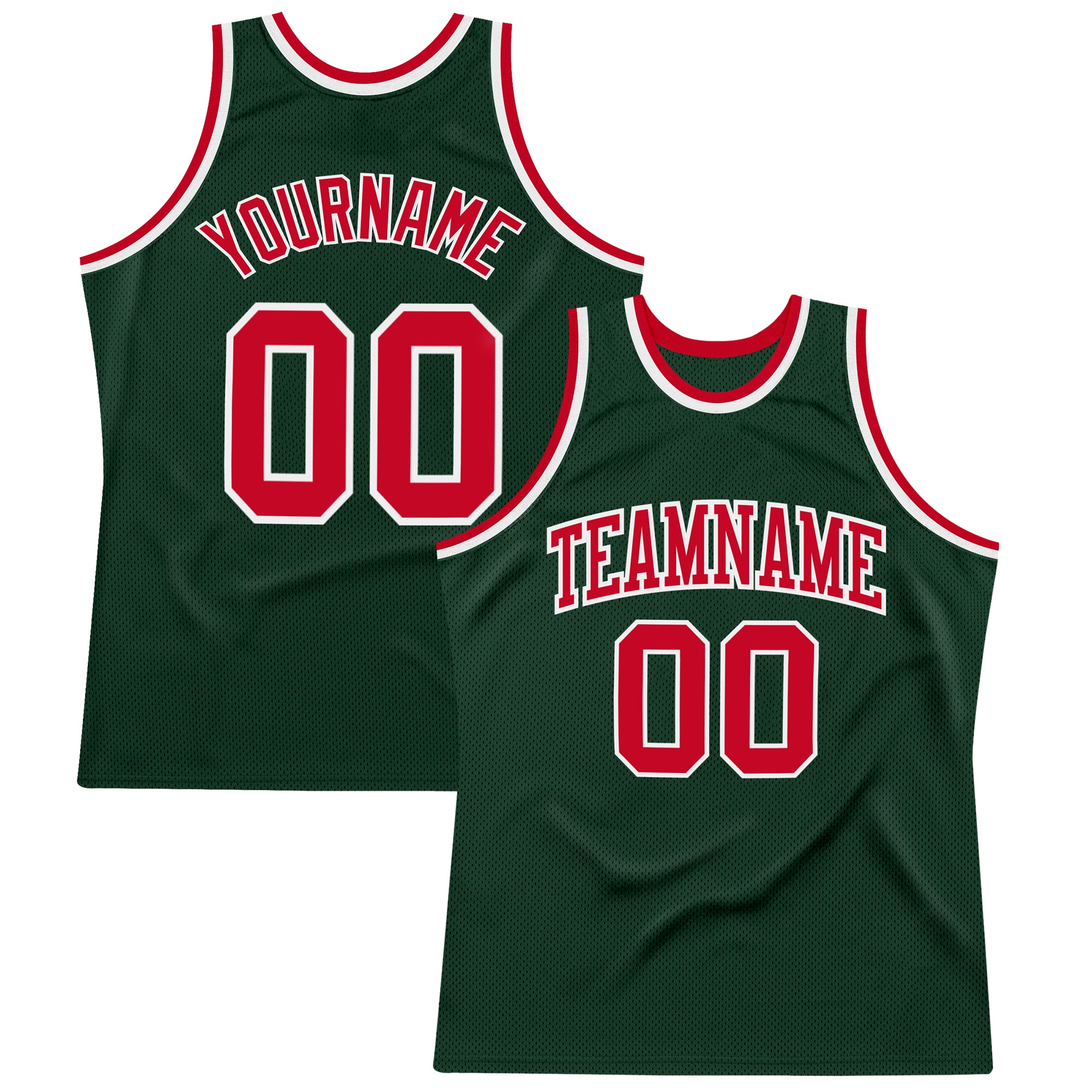 Custom Name Number Basketball Jersey - Personalized Hunter Green Red-White Authentic Throwback Style Personalized Hunter