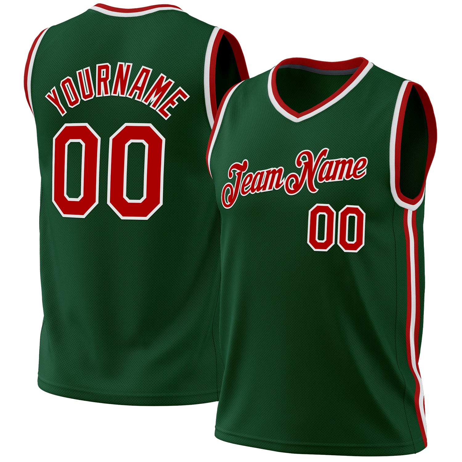Custom Hunter Green Red-White Authentic Basketball Jersey - Personalized Throwback Design Personalized Hunter Green Red-White