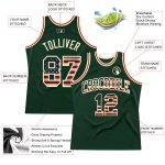 Custom Name and Number Authentic Throwback Basketball Jersey - Personalized Hunter Green Vintage USA Flag Cream Jersey Personalized