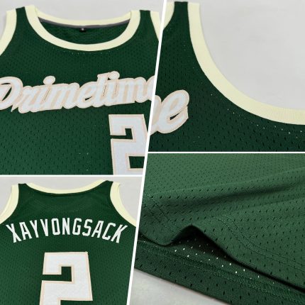 Custom Team Basketball Jersey - Personalized Hunter Green and White-Cream Throwback with Name and Number Personalized Hunter