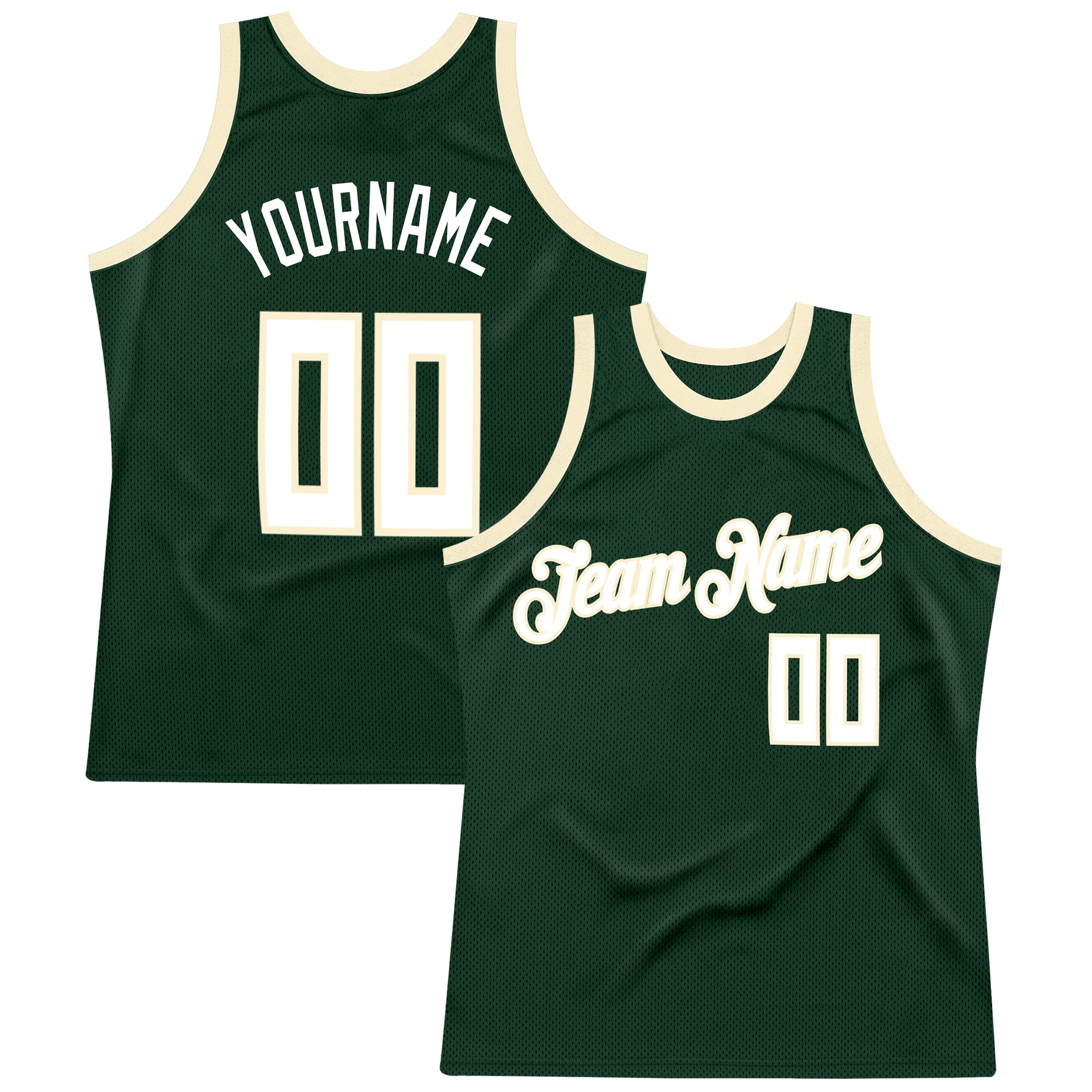 Custom Team Basketball Jersey - Personalized Hunter Green and White-Cream Throwback with Name and Number Personalized Hunter