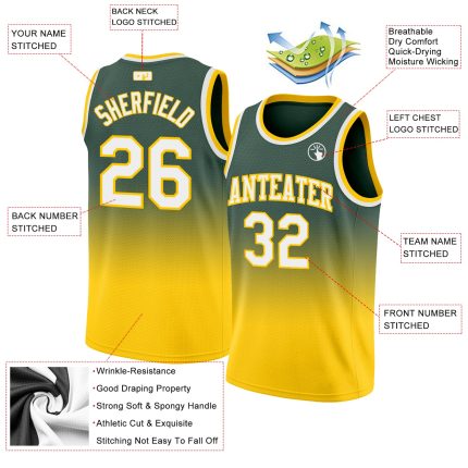 Custom Team Basketball Jersey with Personalized Name and Number - Hunter Green White-Gold Authentic Fade Design Personalized
