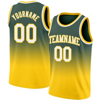 Custom Team Basketball Jersey with Personalized Name and Number - Hunter Green White-Gold Authentic Fade Design Personalized