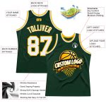 Personalized Authentic Basketball Jersey in Hunter Green White-Gold Throwback Style Personalized Hunter Green White-Gold