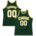 Custom Team Basketball Jersey - Personalized Authentic Throwback in Hunter Green with White-Gold Accents, Custom Name & Number