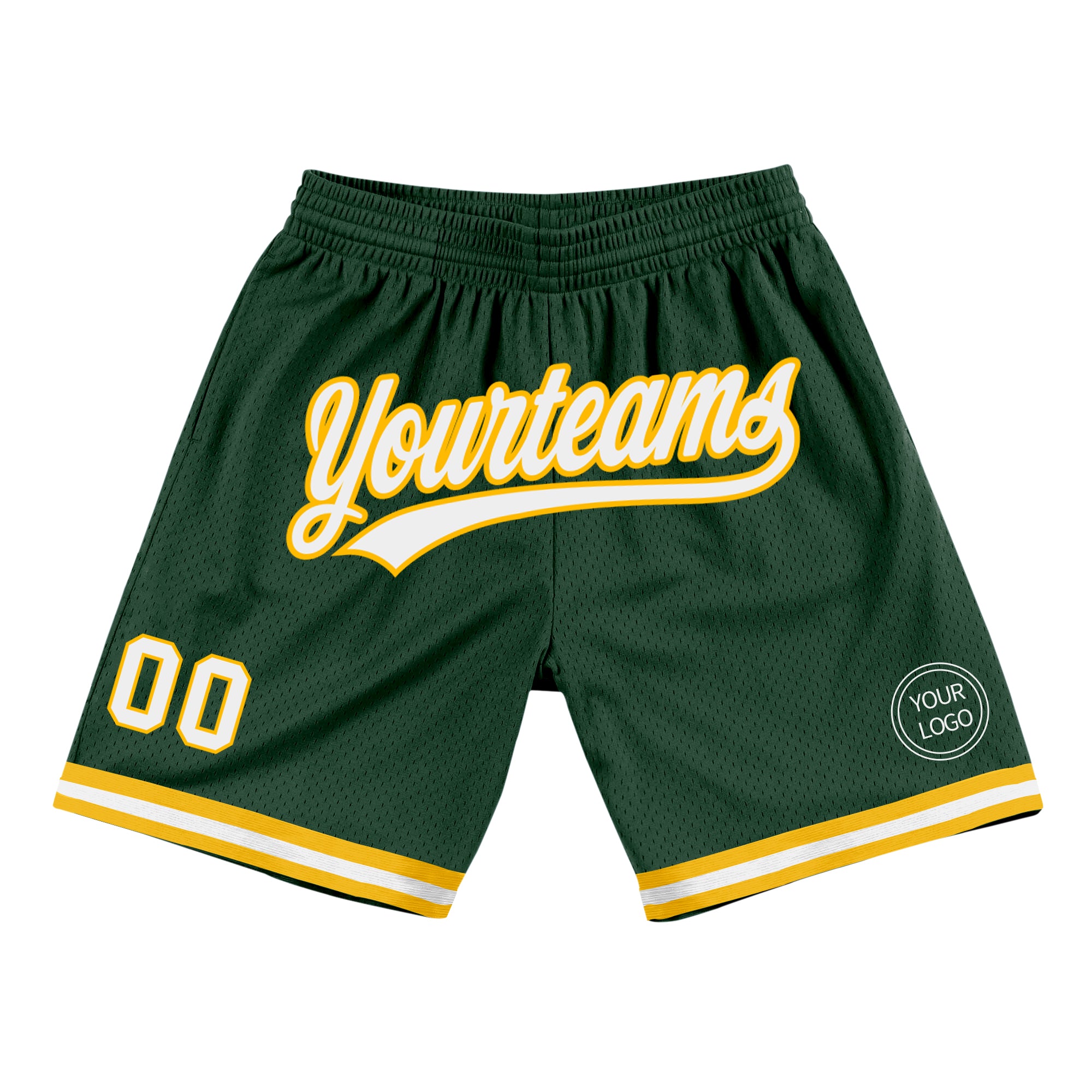 Personalized Hunter Green Gold White Basketball Shorts - Authentic Throwback Style Personalized Hunter Green White-Gold Authentic