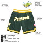 Custom Hunter Green White Gold Basketball Shorts with Name and Number - Authentic Throwback Design Personalized Hunter Green