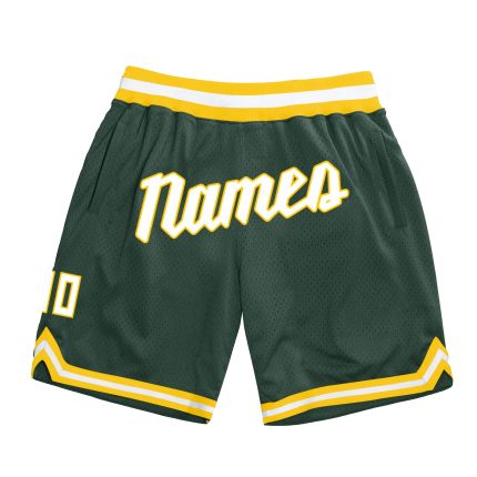 Custom Hunter Green White Gold Basketball Shorts with Name and Number - Authentic Throwback Design Personalized Hunter Green