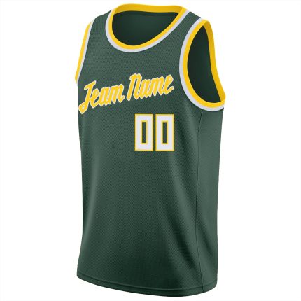 Custom Basketball Jersey with Name and Number - Personalized Hunter Green White-Gold Round Neck Rib-Knit Design Personalized