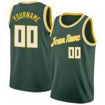 Custom Basketball Jersey with Name and Number - Personalized Hunter Green White-Gold Round Neck Rib-Knit Design Personalized